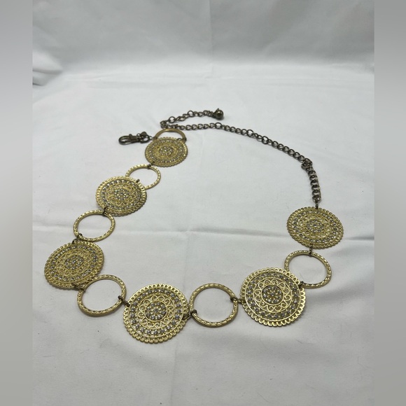 Chain Belt Gold Tone Filigree Chain Extender Rhinestones - Picture 1 of 6